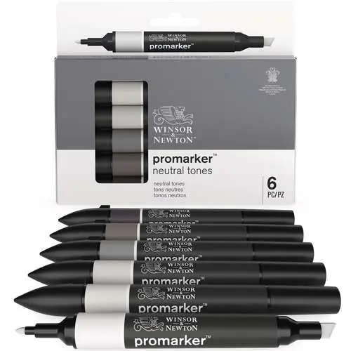 Set de 6 Marqueurs ProMarker™ WINSOR & NEWTON, Nuances neutres, Set 35932 Promotion